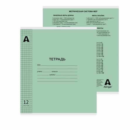 Тетрадь 12л., клетка, обложка пластик, Alingar, скрепка, блок офсет, 100% белизна, "Зелёный пастель" фото 3