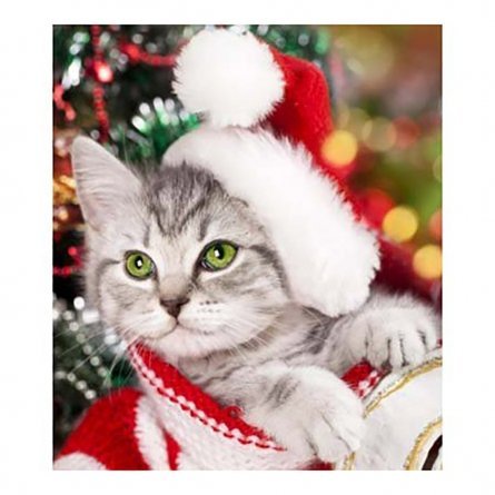 Алмазная мозаика Рыжий кот, на подрамнике, с полным заполнением, (класс.), 22х32 см, 19 цветов, "Новогодний котёнок" фото 1