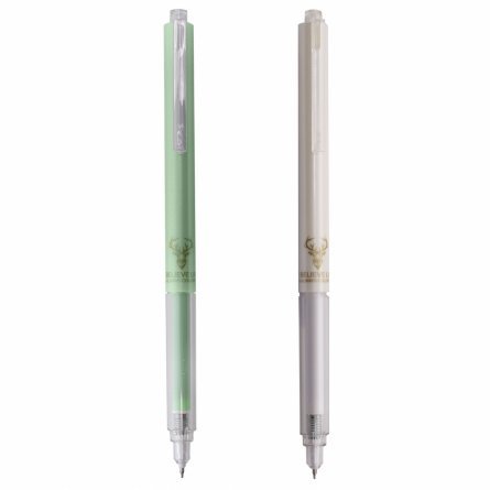Ручка гелевая Alingar "Белый олень", 0,5 мм, черная, автоматическая, игольчатый наконечник, круглый цветной  пластиковый корпус, картонная упаковка фото 1
