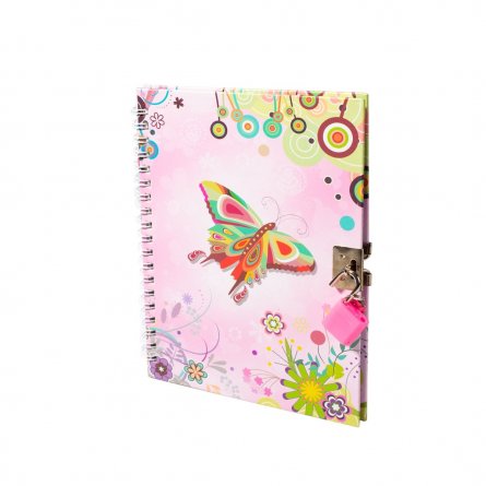 Подарочный блокнот 13,0 см * 18,0 см , гребень, Alingar, ламинация, замочек, 50 л., линия, "Счастливые бабочки", розовый фото 1