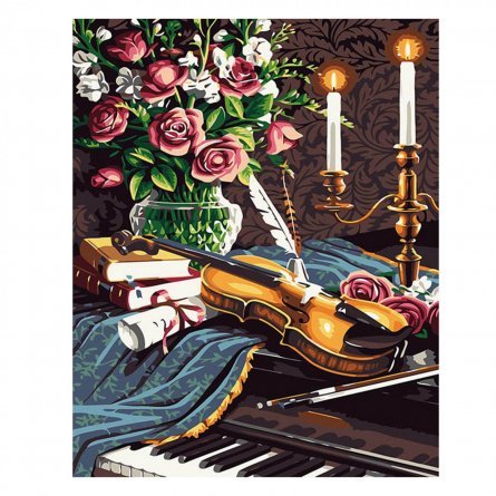 Картина по номерам Рыжий Кот "Цветы и скрипка", 40х50 см., холст фото 1