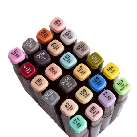 Набор двухсторонних скетчмаркеров Alingar, 24 цвета, серые- пастельные, пулевидный/клиновидный 1-6 мм, спиртовая основа, сумка-чехол фото 4