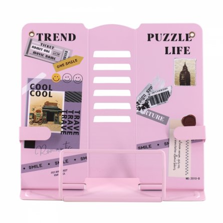 Подставка для книг Alingar, 210х185 мм, "Puzzle life" путешествие, розовый, регулируемый угол наклона, фиксатор, металл, картонная коробка фото 1
