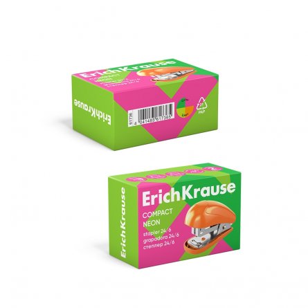 Степлер-мини №24/6, 26/6 ErichKrause Compact Neon  на 20 л., корпус пластик, ассорти фото 4