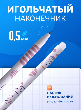 Ручка гелевая пиши-стирай Zoomi, "Радужное пони", 0,5 мм, синяя, игольчатый наконечник, круглый цветной пластиковый корпус, 12 шт/уп, пласт. уп. фото 3