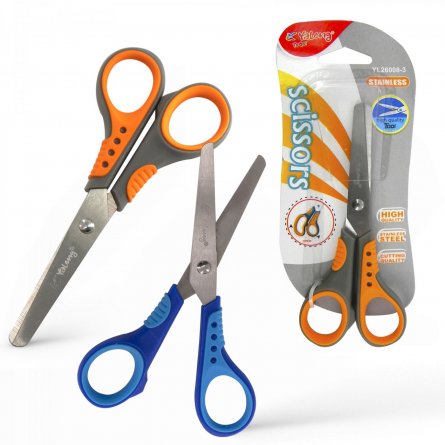 Ножницы канцелярские, Yalong, 13 см., "Эргономик", серо-оранжевые, прорезиненные ручки,  европодвес фото 1