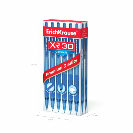 Ручка шариковая, автоматическая Erich Krause "XRL-30", 0,7 мм, синяя, резиновый грип, круглый, тонированный, пластиковый корпус, картонная упаковка фото 3