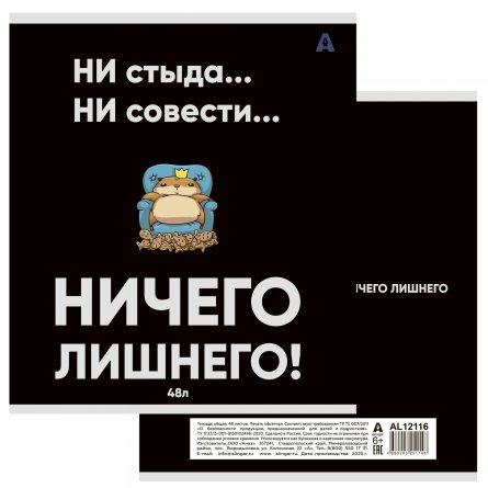 Тетрадь 48л, А5, клетка, Alingar, "Не бесите хомяка " , скрепка,мелованный картон (стандарт), выб УФ лак,  блок офсет, 5 дизайнов в пленке т/у фото 7