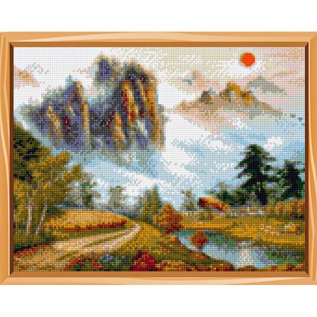 Алмазная мозаика Рыжий кот, без подрамника, с полным заполнением, (матов.), 30х40 см, 33 цвета, "Туманные горы" фото 1