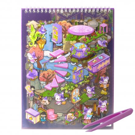 Наклейки для творчества - антистресс блокнот, 200*265 мм, "Animal Party", фиолет, XXL, 3D стикеры, 6 комнат, в комплекте пинцет, пакет с европодвесом фото 5