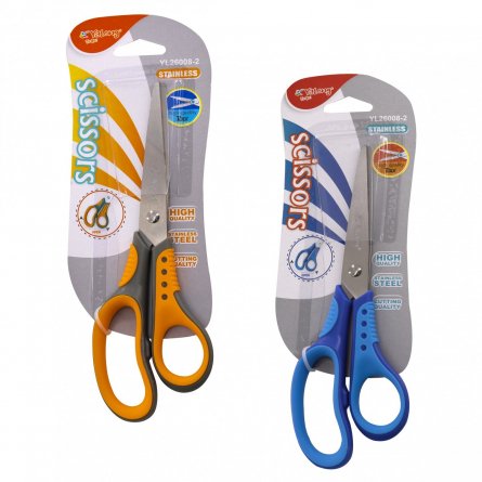 Ножницы канцелярские, Yalong, 17 см., "Эргономик", серо-оранжевые, прорезиненные ручки,  европодвес фото 1