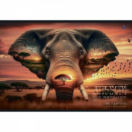 Альбом для рисования А4 40л., Alingar, на скрепке, мелованный картон (стандарт), 100 г/м2,  "Животные", 2 дизайна в пленке т/у фото 4