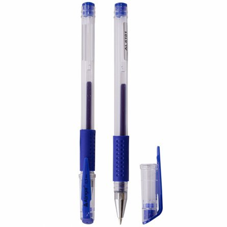 Ручка гелевая Alingar, 0,5 мм, синяя, металлизированный наконечник, резиновый грип, круглый, прозрачный, пластиковый корпус,12 шт., карт. уп. фото 2