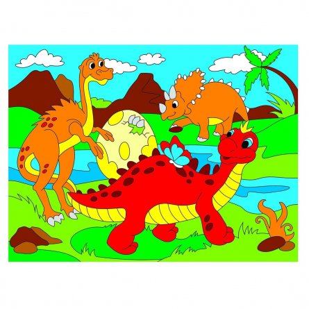 Картина по номерам Рыжий кот, 18х24 см, с акриловыми красками, холст, "Милые динозавры" фото 1