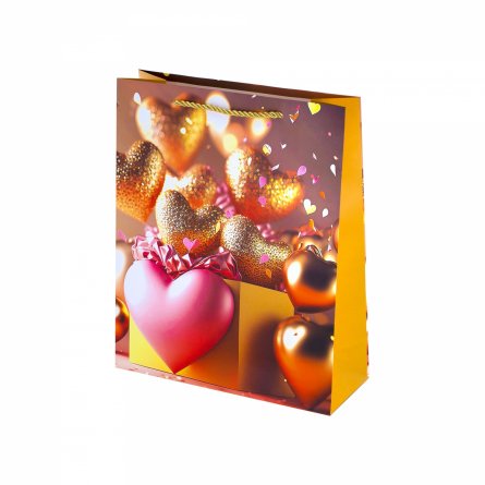 Пакет подарочный бумажный Alingar, (М) 18х24х8,5 см, "Сердце в подарок", ламинация, (4 дизайна в коробе) фото 3