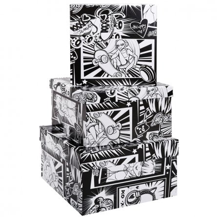 Набор подарочных квадратных коробок 3 в 1 Миленд, 19,5*19,5*11 - 15,5*15,5*9 см, "Аниме комикс" фото 1