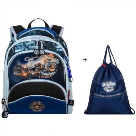 Рюкзак Across, школьный,  с мешком д/обуви, синий, 29х37х15 см фото 2