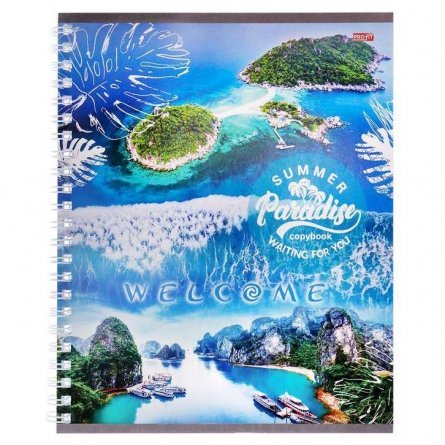 Тетрадь 80л., А5, клетка, Проф-Пресс "Райские острова", гребень, мелованный картон фото 1