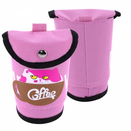 Пенал - тубус складной, Alingar, ПВХ, кнопка, 100 х 120 мм ( 100 х 195 мм), "Coffee cat", розовый фото 2