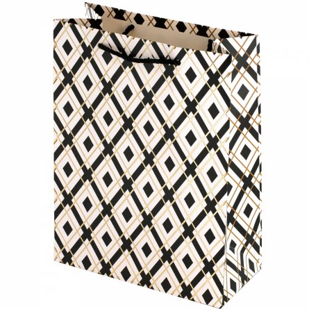 Пакет подарочный бумажный Alingar, (XL) 31х40х12 см, "Черно-белый паттерн", ламинация, тиснение фольга (4 дизайна в коробе) фото 2