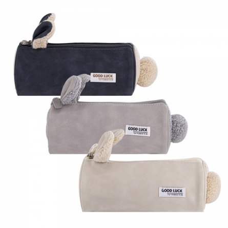 Пенал - тубус Alingar, экозамша, молния, 70 х 200 мм, "Good LUCK. You're special to me", с ушками и хвостиком, микс (графит, беж, св-беж) фото 1