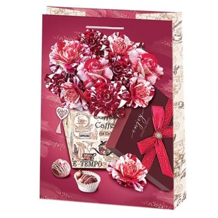 Пакет подарочный бумажный Мир открыток (XL)  32,5*45 см "Розы с конфетами", ламинация фото 1