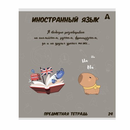 Тетрадь предметная  24л. А5 "Иностраннный  язык "  со справочным материалом, скрепка, мелованный картон (стандарт), блок офсет, Alingar "Капибара" фото 1