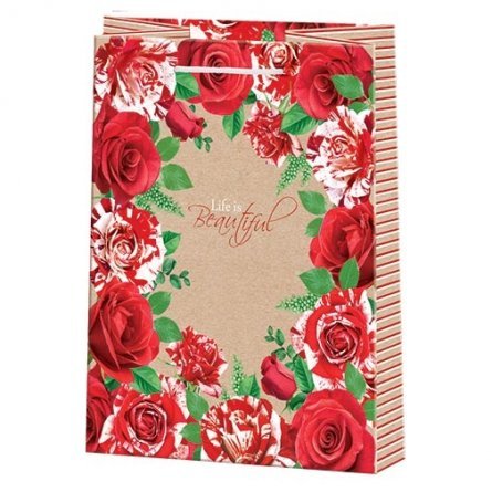 Пакет подарочный бумажный Мир открыток (L+) 26*32,7 см, "Красные розы", ламинация фото 1