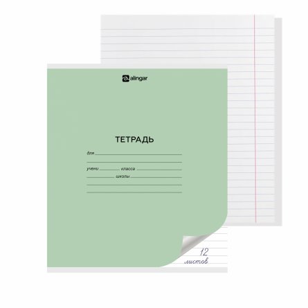 Тетрадь 12л., линия, Alingar, скрепка, блок офсет, 100% белизна, мелованный картон (стандарт), "Зеленая" фото 1