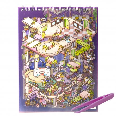 Наклейки для творчества - антистресс блокнот, 200*265 мм, "Animal Party", фиолет, XXL, 3D стикеры, 6 комнат, в комплекте пинцет, пакет с европодвесом фото 8