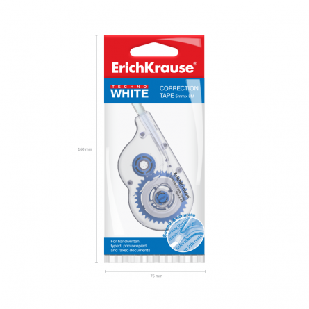 Корректирующая лента ErichKrause, 5,0 мм * 8,0 м, прозрачный корпус, пакет, европодвес, "Techno white" фото 3