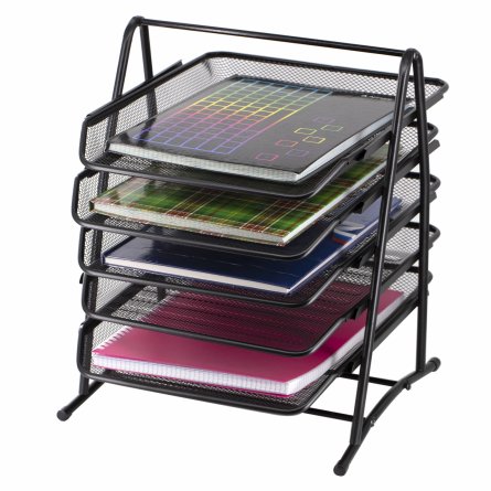 Лоток для бумаг горизонтальный, сборный, секционный Alingar, 5 отделений, металл, черный фото 1