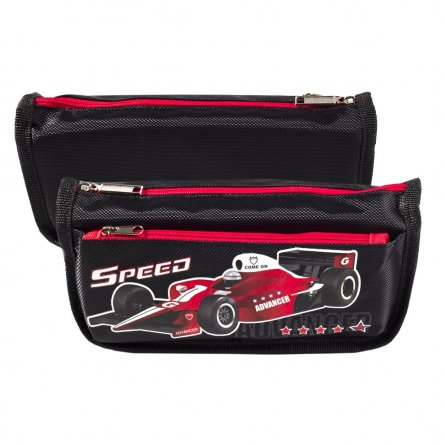 Пенал - косметичка Alingar, ткань, молния, боковой карман, 90 х 210 мм, "Speed", черный (гоночная машина) фото 1
