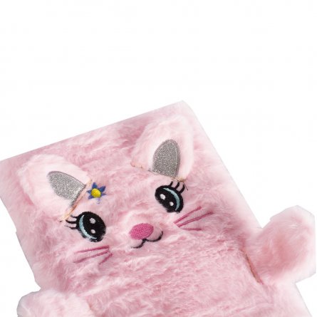 Подарочный блокнот 15 см * 21 см, 7БЦ, Alingar, плюш, аппликация, 80 л., клетка, "Радостный котенок", розовый фото 2