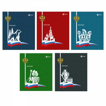 Тетрадь 48л., А5, клетка, Alingar "Россия", скрепка, мелованный картон (стандарт), блок офсет, 4 дизайна в пленке т/у фото 1