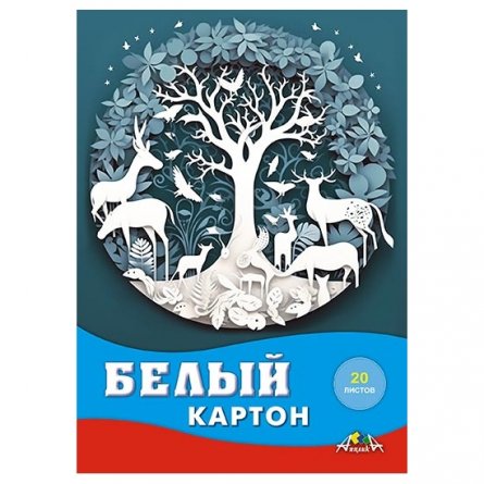 Картон белый Апплика, А4, 20 листов, немелованный, картонная папка,"Зимний лес" фото 1