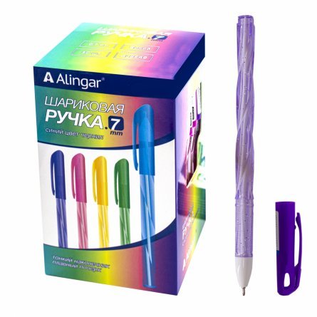 Ручка шариковая Alingar, 0,7 мм, синяя, игольчатый наконечник, грип, фактурный прозрачный пластиковый корпус с блестками, картонная упаковка фото 1