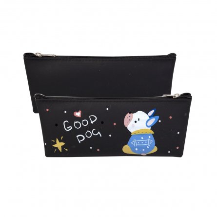 Пенал - косметичка Alingar, ПВХ, молния, 190х80х35м, "Good dog", черный (белый бульдожек) фото 1