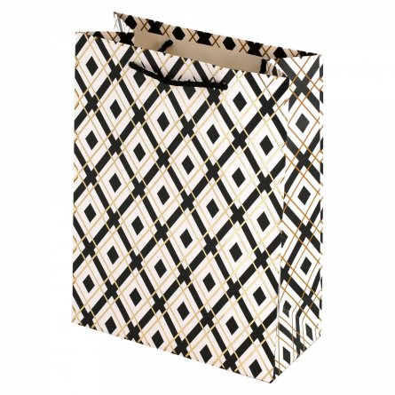 Пакет подарочный бумажный Alingar, (L+) 26х32х10 см, "Черно-белый паттерн", ламинация, тиснение фольга (4 дизайна в коробе) фото 1