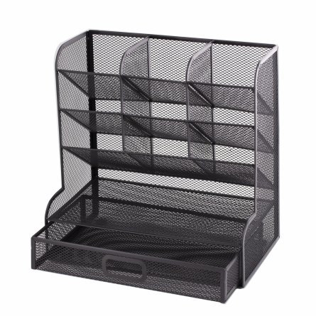 Подставка-органайзер д/канцтоваров, Alingar, металлическая, 27*15*27 см, 11 отделений, выдвижной ящик, черный фото 3