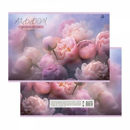 Альбом для рисования А4 40л., Alingar, на скрепке, мелованный картон (стандарт), 100 г/м2,  "Нежные цветы", 2 дизайна в пленке т/у фото 2