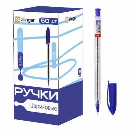 Ручка шариковая Alingar, "Basic", 0,7 мм, синяя, на масляной основе, игольчатый наконечник, шестигранный, прозрачный пластик. корпус, 50 шт/уп фото 1