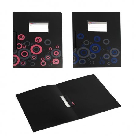 Папка-скоросшиватель Sahand, А4, 230х310 мм, 150 мкм, пластик, черная матовая, цветной рисунок,поворотный зажим, карман для визитки, "Black C" фото 1