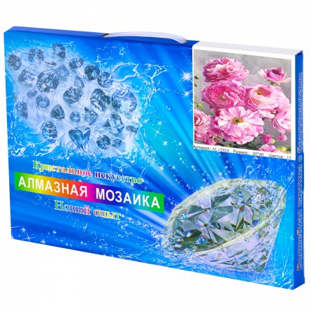 Алмазная мозаика Alingar, на подрамнике,  дизайн рамка, 30х40 см, "Розовые цветы на сером фоне" фото 2