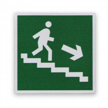 Указательный самоклеющий знак "Направление к эвакуационному выходу по лестнице вниз на право"  10*10 фото 1