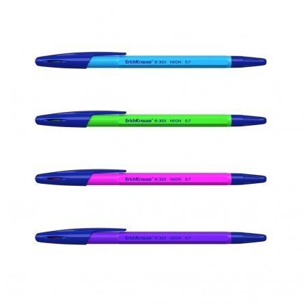 Ручка шариковая Erich Krause "R-301 Neon Stick", 0,7 мм, синяя, шестигранный, неоновый пластиковый корпус, картонная упаковка фото 3