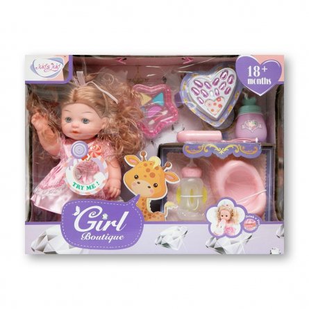 Кукла детская в одежде " Кэт", со звуковыми эффектами, (косметика + бутылочки), 35 см, работает от батареек фото 1