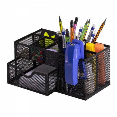 Подставка-органайзер д/канцтоваров, Alingar, металлическая, 20,5 см * 11,5 см*11 см, 8 отделений, выдвижной ящик, черный фото 1