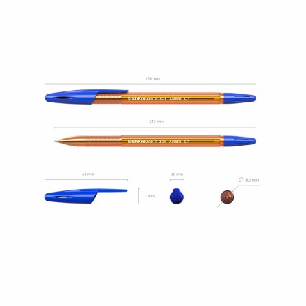 Ручка шариковая ErichKrause R-301" Stick Amber" 0.7мм, синий, пласт.полупрозрачный шестигранный корпус, грип профил., 3 шт. в упаковке фото 3