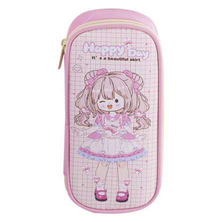 Пенал - косметичка Alingar, ПВХ/ткань, молния, 1 откидная планка, 210 х 90 х 45 мм, "Happy Day" девочка, микс (розовый, фиолет, св-роз), европодвес фото 4